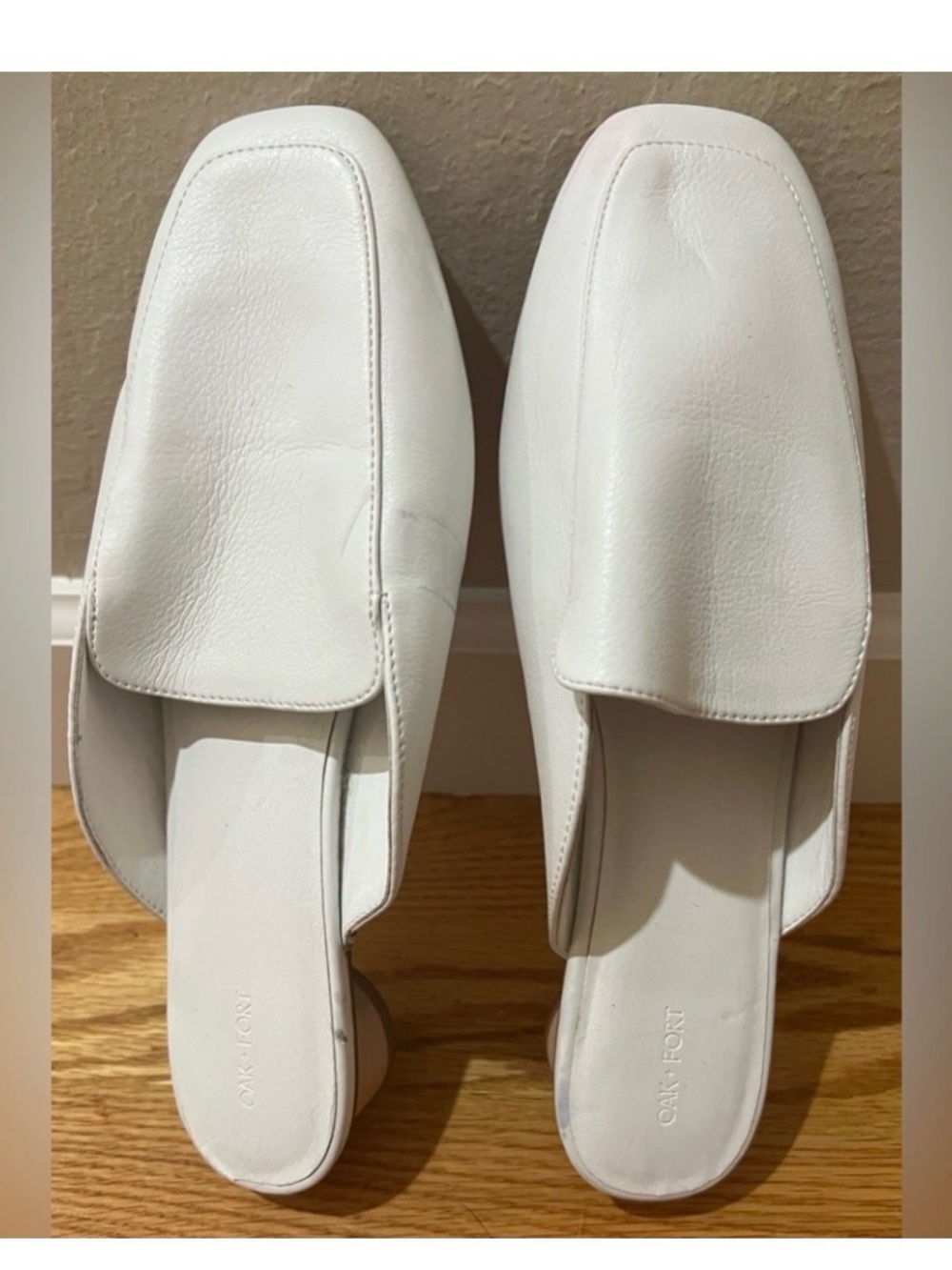 🤍NWOB OAK + FORT White Faux Leather Square-Toe Mules
